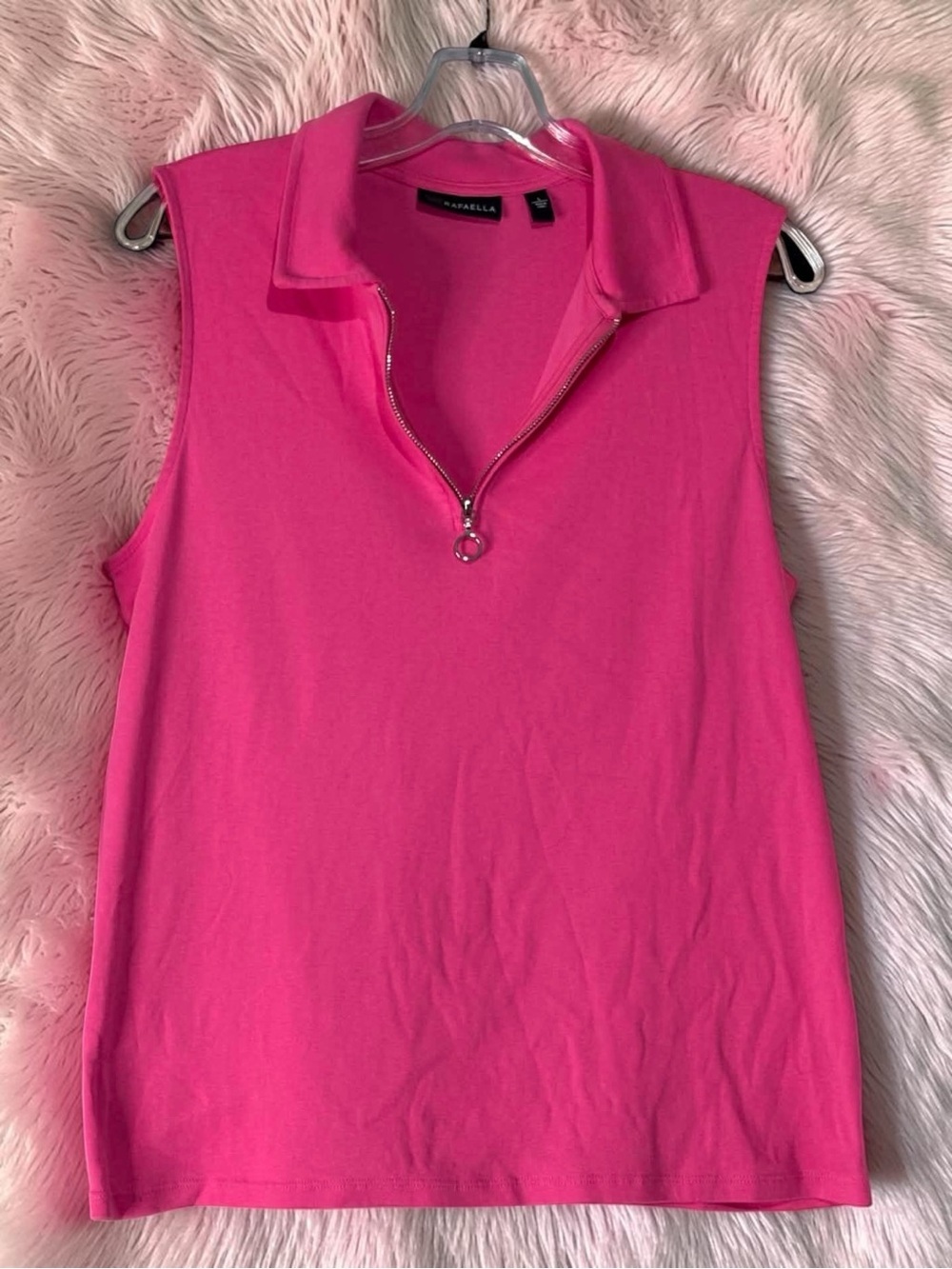 Y2K Inspired Rafaella Sleeveless Zip Polo Top in Hot Pink Size Large